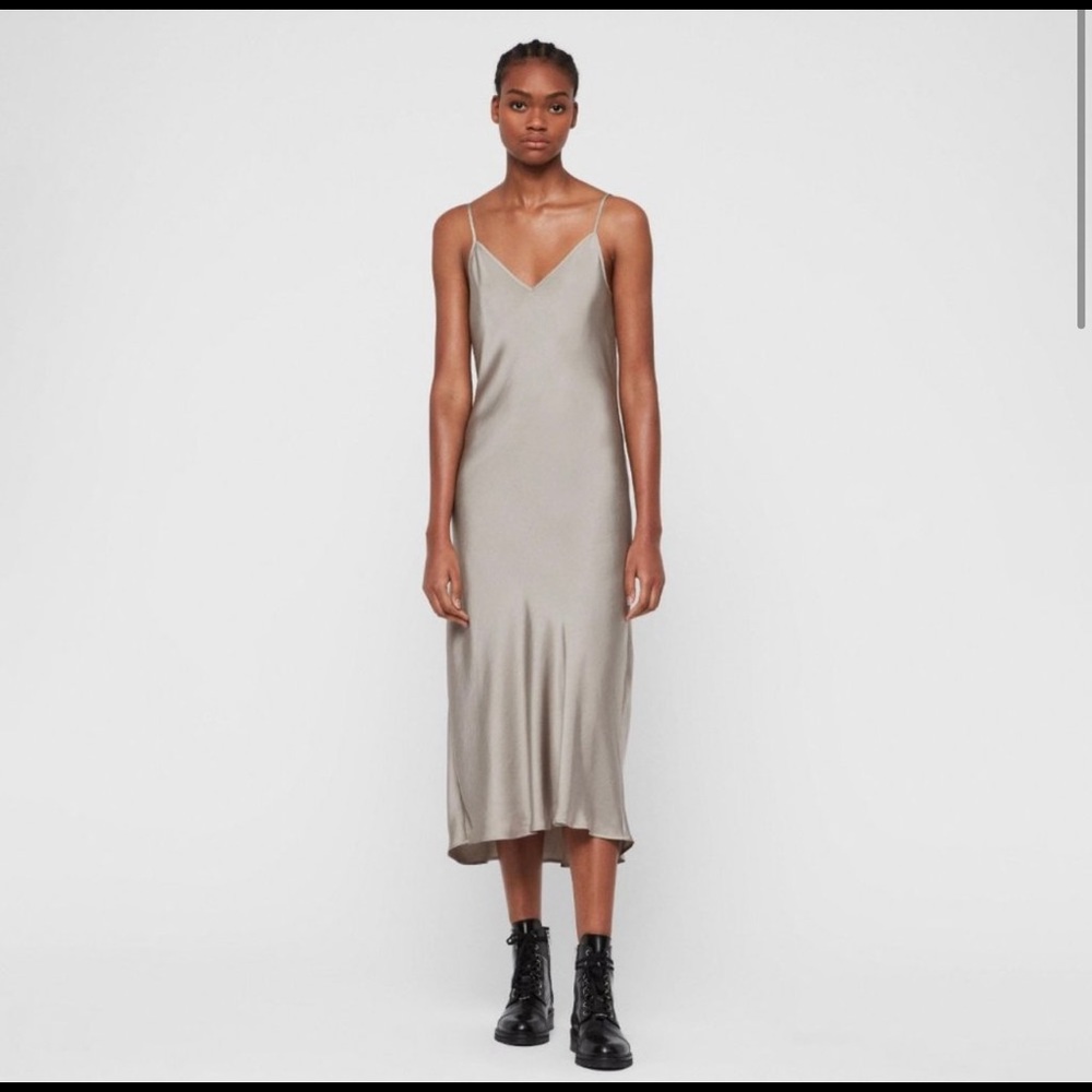 All Saints Tierny Slip Dress in Grey Taupe Color, XS, NWOT, Day to Night